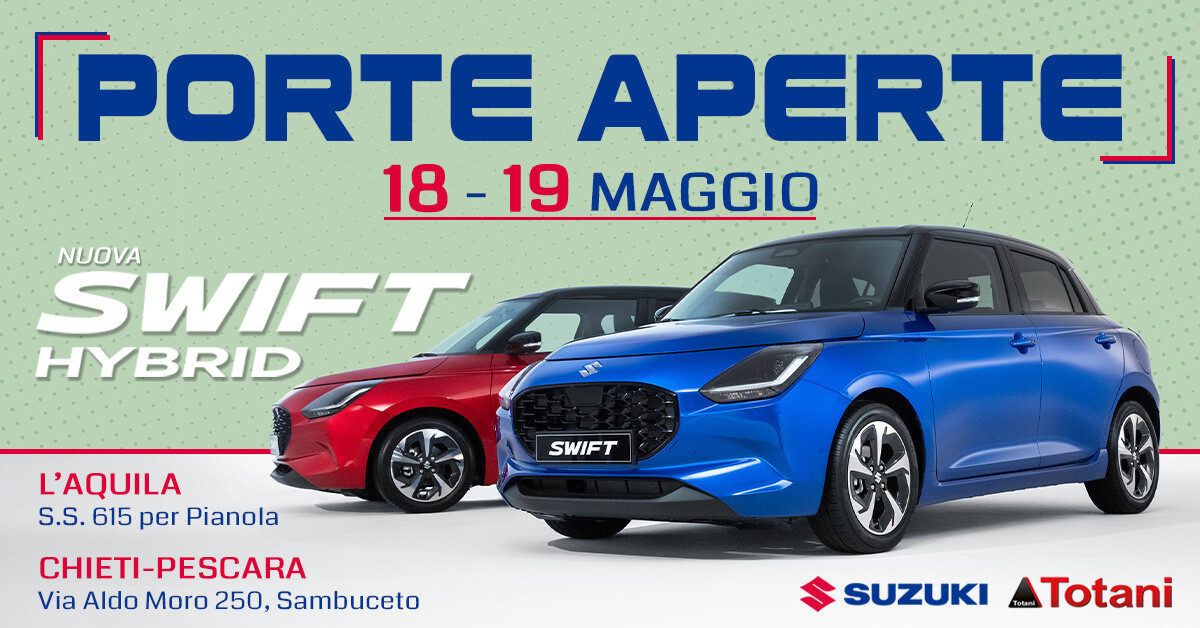 Porte aperte nuova Suzuki Swift Hybrid 2024 Concessionaria L'Aquila Chieti Pescara Abruzzo