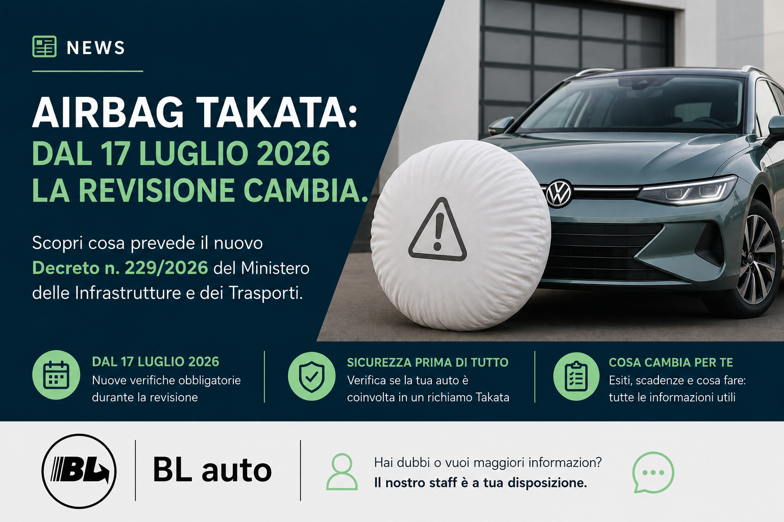 Richiamo Airbag Takata - verifica del veicolo presso BL Auto