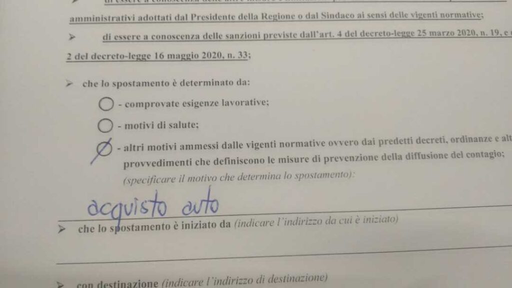 autocertificazione concessionaria acquisto auto